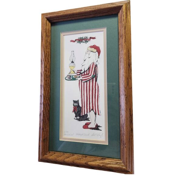 Signed Numbered Framed Santa Claus Midnight Snack Handpainted Christmas Art - Picture 2 of 5